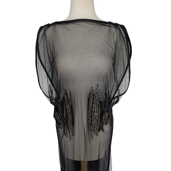 Maiyet Black Sheer Beaded Embellished Overlay Evening Dress - Size 36 (US 4) - Picture 3 of 11